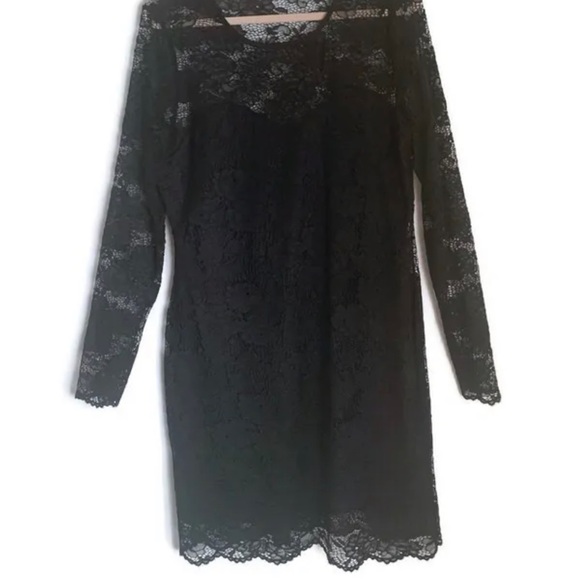 Charlotte Russe Black Lace Dress Long Sleeve Round Neck Stretch Party US2X UK 24 - Picture 10 of 13